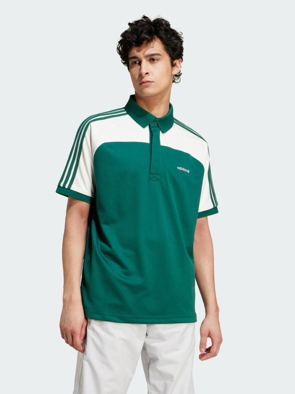 adidas Men’s Green & White Three-Stripe Polo